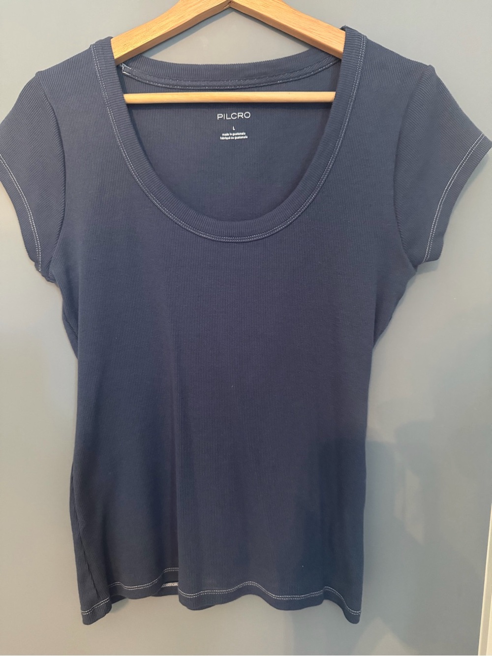 Pilcro Ribbed Scoop-Neck Tee in Slate Blue - Picture 3 of 5